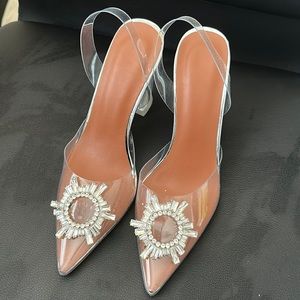 Clear Glass Slingback Heels with Rhinestone appliqué - Amina Muaddi look-a-likes